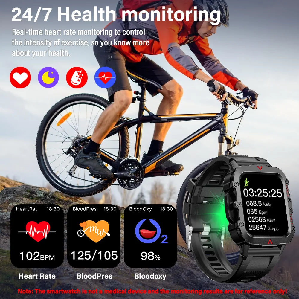 LAXASFIT New Men's Smart Watch LED Flashlight Outdoor Sports Smart Watch Wristwatch Health Monitoring Smart Watch