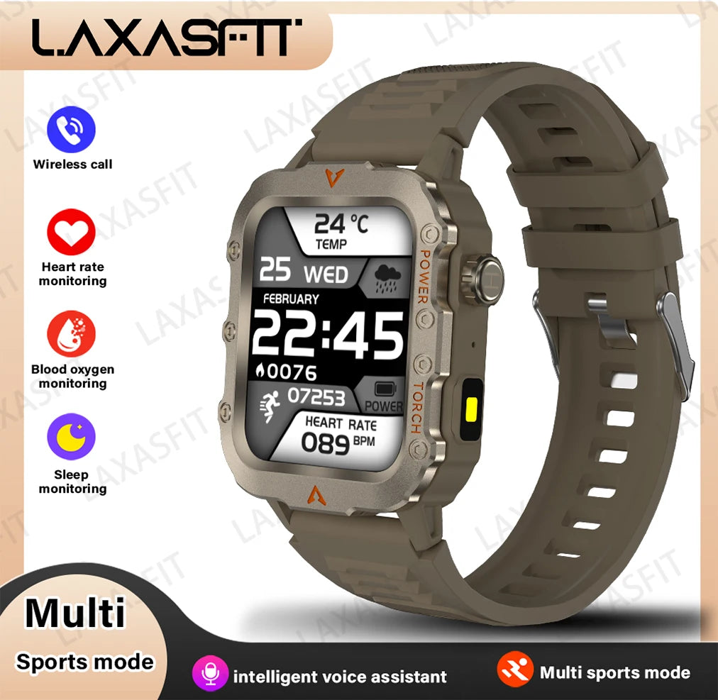 LAXASFIT New Men's Smart Watch LED Flashlight Outdoor Sports Smart Watch Wristwatch Health Monitoring Smart Watch